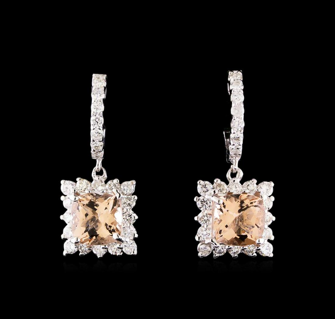 2.74 ctw Morganite and Diamond Earrings - 14KT White: One pair of earrings: 14KT white gold weighing 5.50gm containing morganites with a total weight of 2.74ctw and diamonds weighing 1.23ctw.