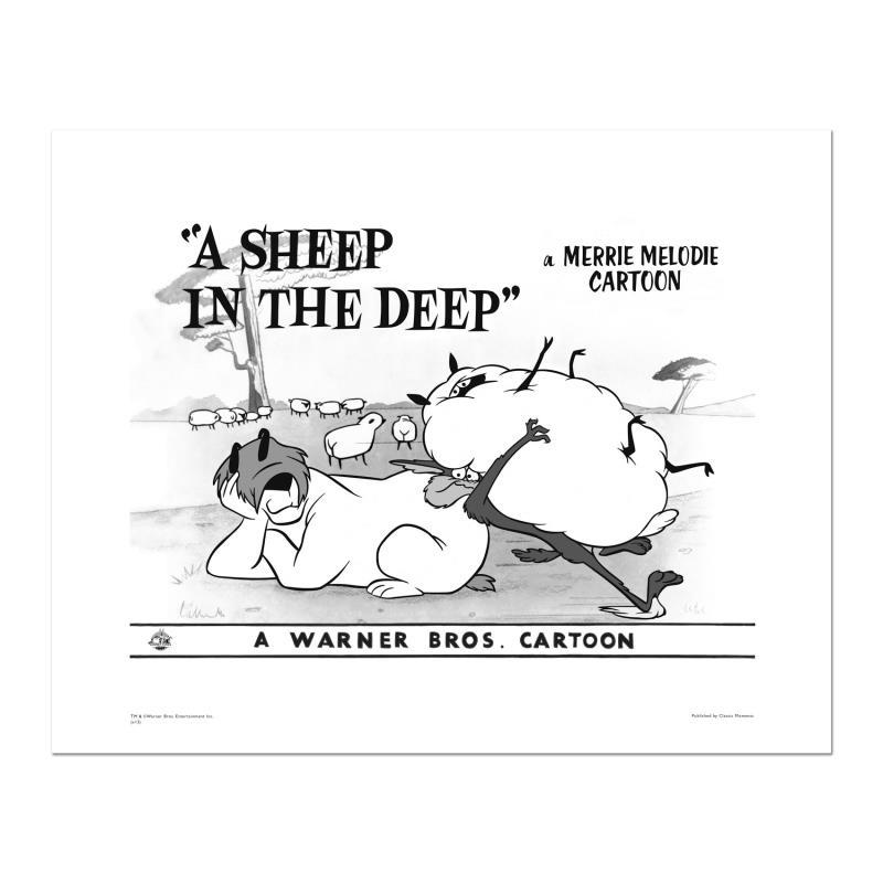 A Sheep in the Deep - Flock by Looney Tunes: "A Sheep in the Deep - Flock" is a limited edition giclee on paper from Warner Bros. featuring iconic Looney Tunes characters. The art was taken from an original Lobby Card used to promote "A Sheep in