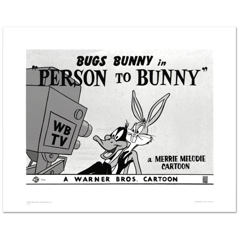 Person To Bunny by Looney Tunes: "Person To Bunny" is a limited edition giclee on paper from Warner Bros., numbered with hologram seal of Authenticity. Also, includes Certificate of Authenticity! Measures approx. 20" x 16" (with bord
