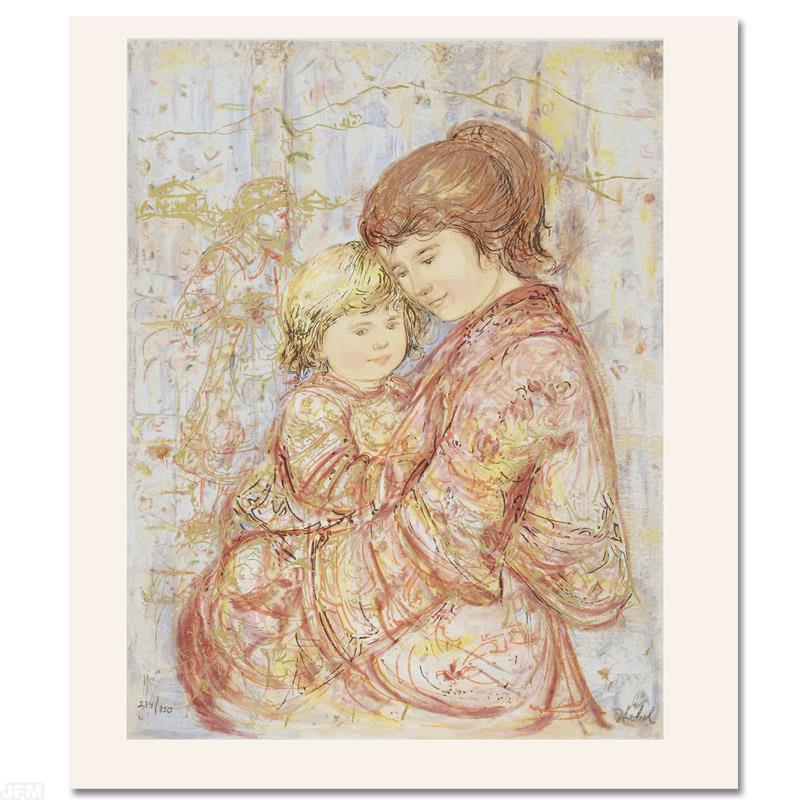 Carolina & Suellen by Hibel (1917-2014): "Carolina & Suellen" is a limited edition serigraph on paper, numbered and hand signed by Edna Hibel (1917-2014). Includes Certificate of Authenticity! Measures approx. 15" x 20" (with border), 12" x 