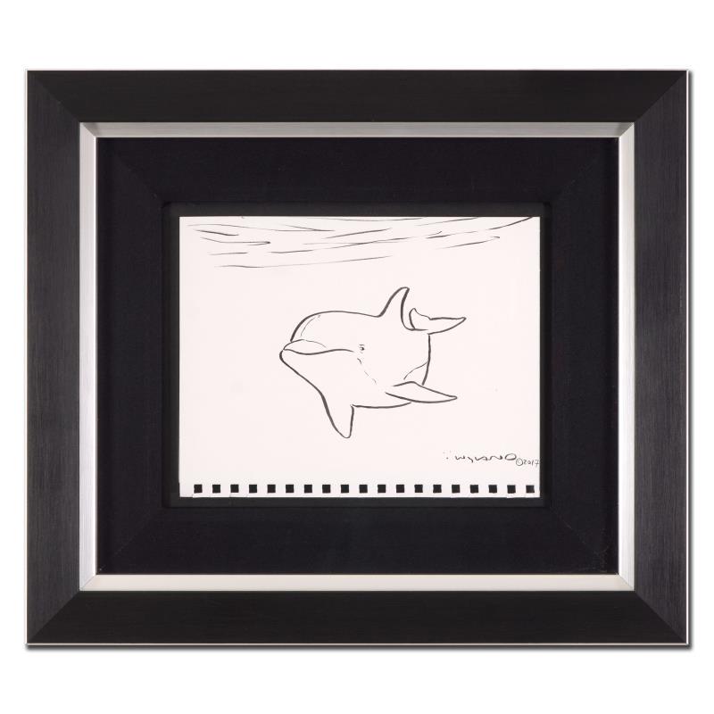 Dolphin by Wyland Original: "Dolphin" is an original sketch on paper by Wyland, hand signed by the artist. This piece is elegantly custom framed, floated and matted with linen. Includes Certificate of Authenticity. Measures appr