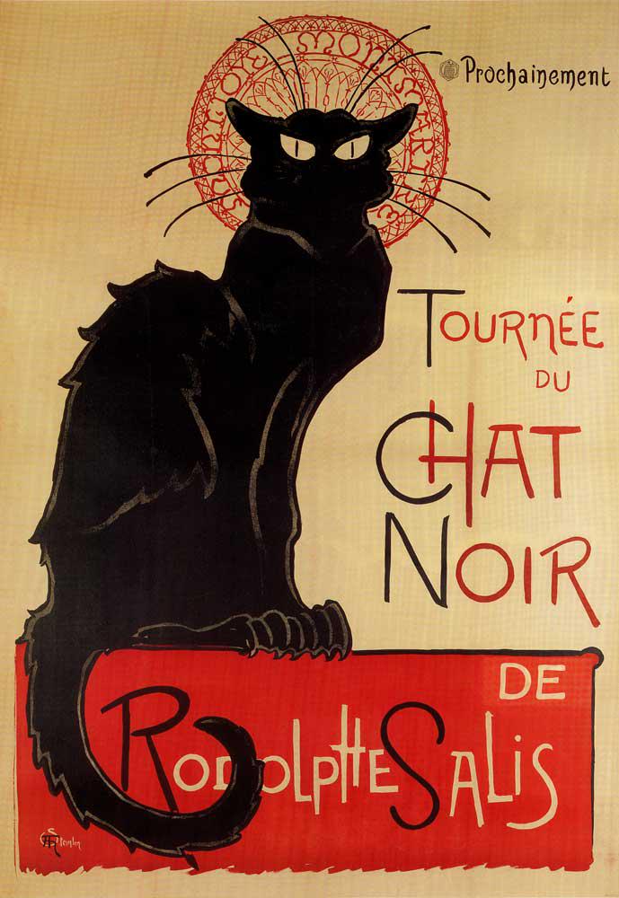 Theophile A Steinlen - Chat Noir: Artist: Théophile Alexandre Steinlen - Title: Chat Noir - Medium: Fine Art Reproduction Giclee on Canvas - Image Size: Approximately 20 inches x 13.75 inches - Framed: Unframed on Unstretched Canvas