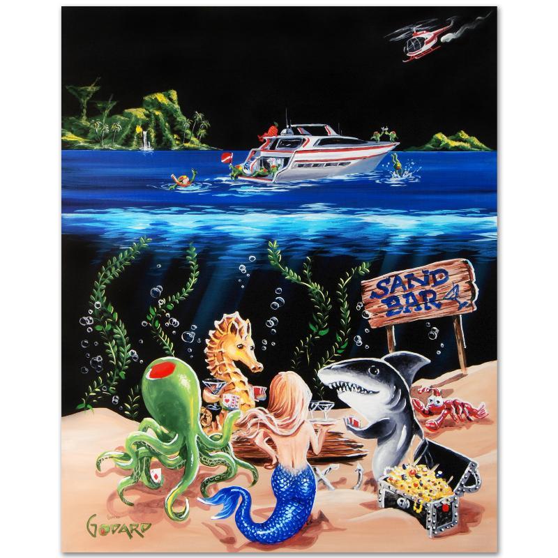 Sand Bar 1 by Godard, Michael: With unforgettable characters and undeniable charm, Michael Godard creates artworks that are sure to be the centerpiece of any room! "Sand Bar 1" is a limited edition, heavily hand-embellished giclee