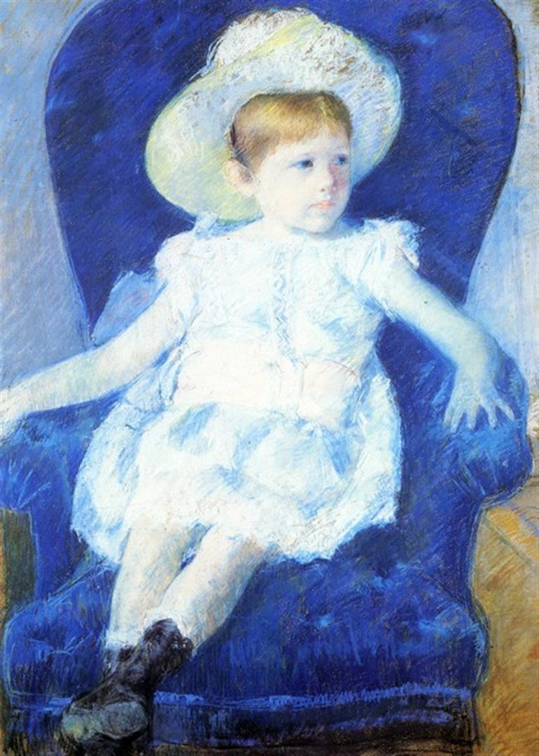 Mary Cassatt - Elsie In A Blue Chair 1880: Artist: Mary Stevenson Cassatt (b. 1844 - 1926) Title: Elsie In A Blue Chair 1880 Medium: Fine Art Reproduction Giclee on Canvas Image Size: Approximately 20 inches x 14.25 inches Framed: Unframed on 