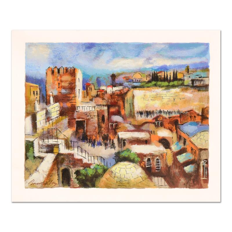 Jerusalem by Brodinsky, Slava: "Jerusalem" is a limited edition serigraph on paper, numbered and hand signed by Slava Brodinsky. Includes Certificate of Authenticity. Measures approx. 17.5" x 15" (border), 12.5" x 10" (image).