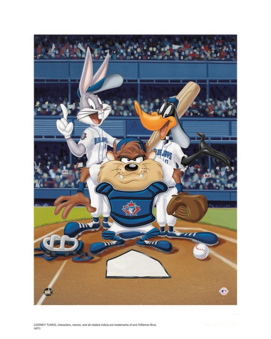 Warner Brothers Hologram At the Plate Blue Jays: Artist: Warner Brothers - Title: At the Plate Blue Jays - Medium: Giclee on Fine Art Paper - Limited Edition: 500 - Image Size: Approximately 16 Inches x 12 inches - Paper Size: Approximately 20 inche