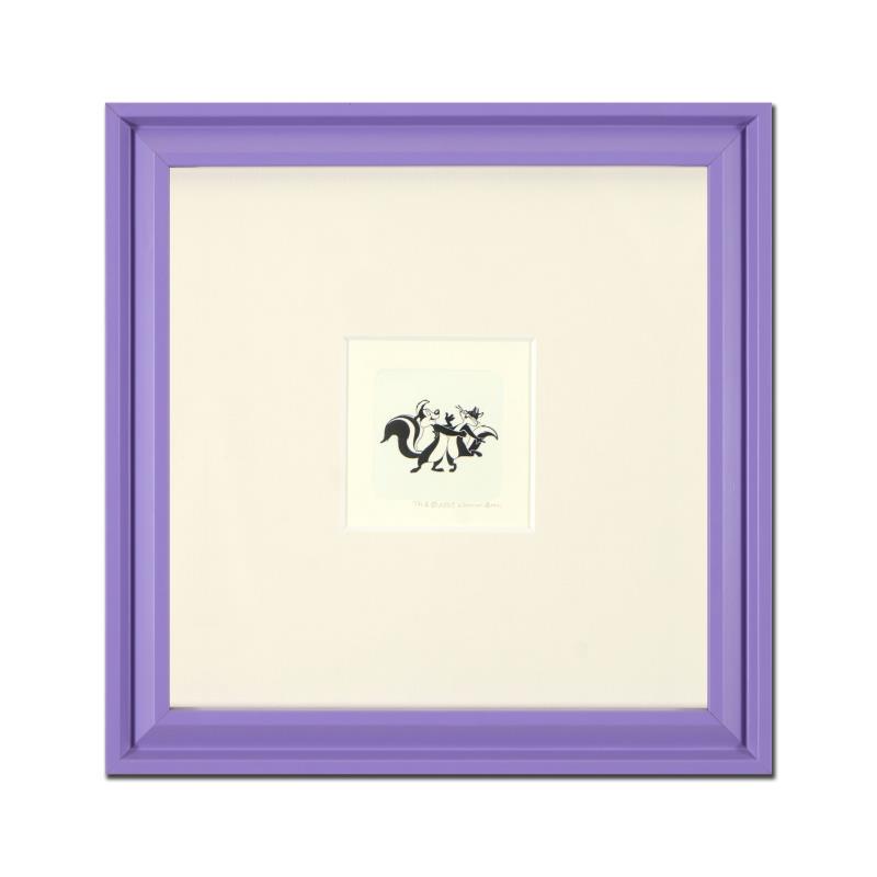 Pepe Le Pew Dancing by Looney Tunes: "Pepe Le Pew Dancing" is a limited edition etching on paper with hand-tinted coloring from Warner Bros, numbered and dated 1999. This piece comes framed. Measures approx. 9" x 9" (with frame), 2" x 2.