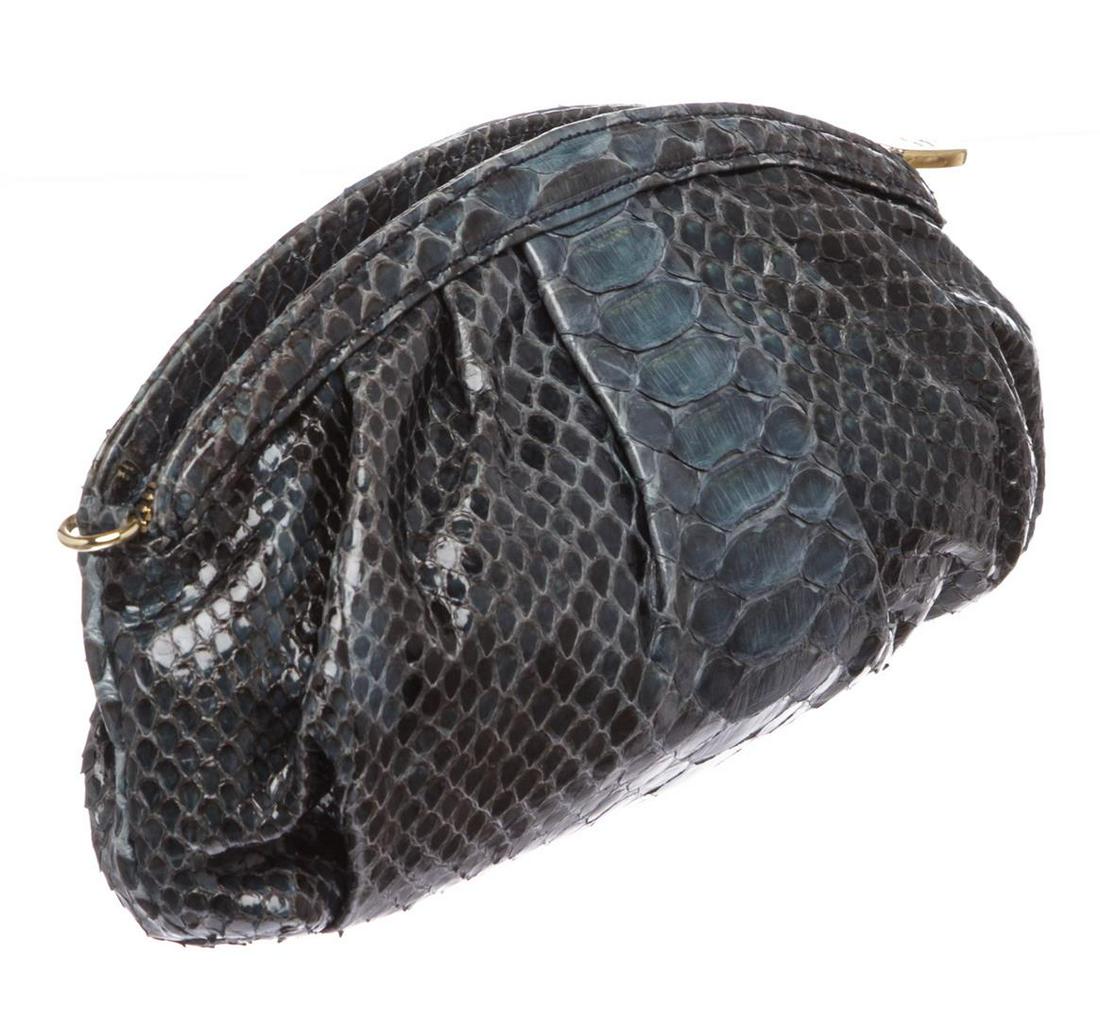 blue snakeskin clutch bag