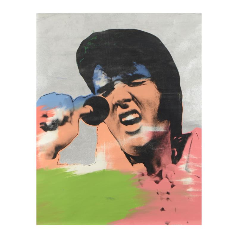 Elvis Vegas by Steve Kaufman (1960-2010): "Elvis Vegas" is a hand painted limited edition silkscreen on canvas from an HC edition by Andy Warhol protege Steve Kaufman (1960-2010). This piece is hand signed inverso. Includes Certificate of Aut