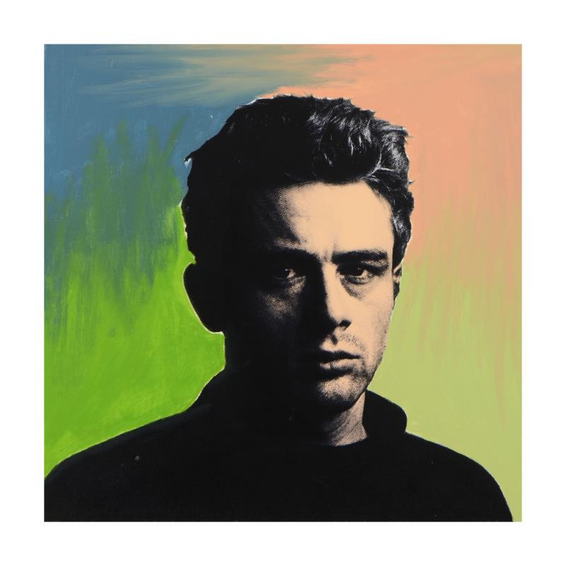 James Dean by Steve Kaufman (1960-2010): "James Dean" is a hand painted unique variation hand pulled silkscreen on canvas by Andy Warhol protege Steve Kaufman (1960-2010). This piece is numbered 21/50 and hand signed inverso. Includes Certif