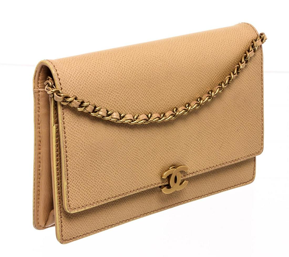 Chanel Vintage Beige Caviar Leather Wallet On Chain Woc
