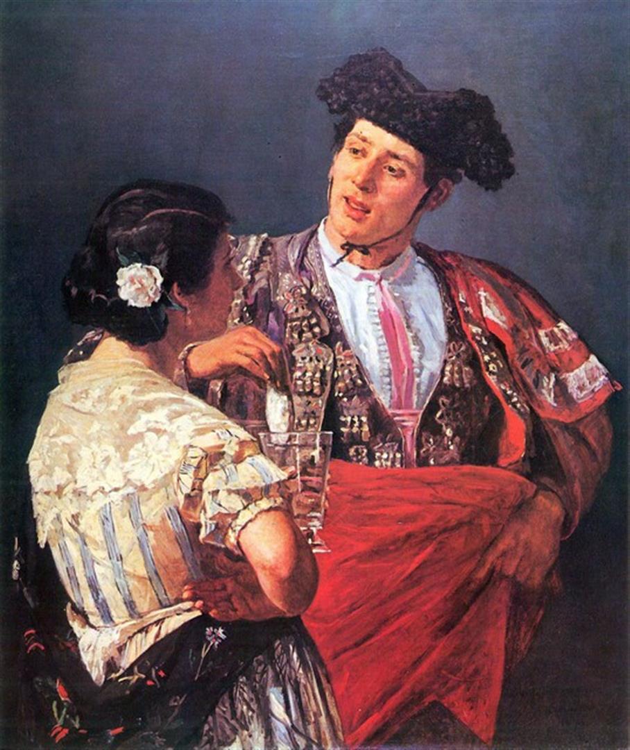 Mary Cassatt - Torero And Young Girl: Artist: Mary Stevenson Cassatt (b. 1844 - 1926) Title: Torero And Young Girl Medium: Fine Art Reproduction Giclee on Canvas Image Size: Approximately 32 inches x 27 inches Framed: Unframed on Unstretc