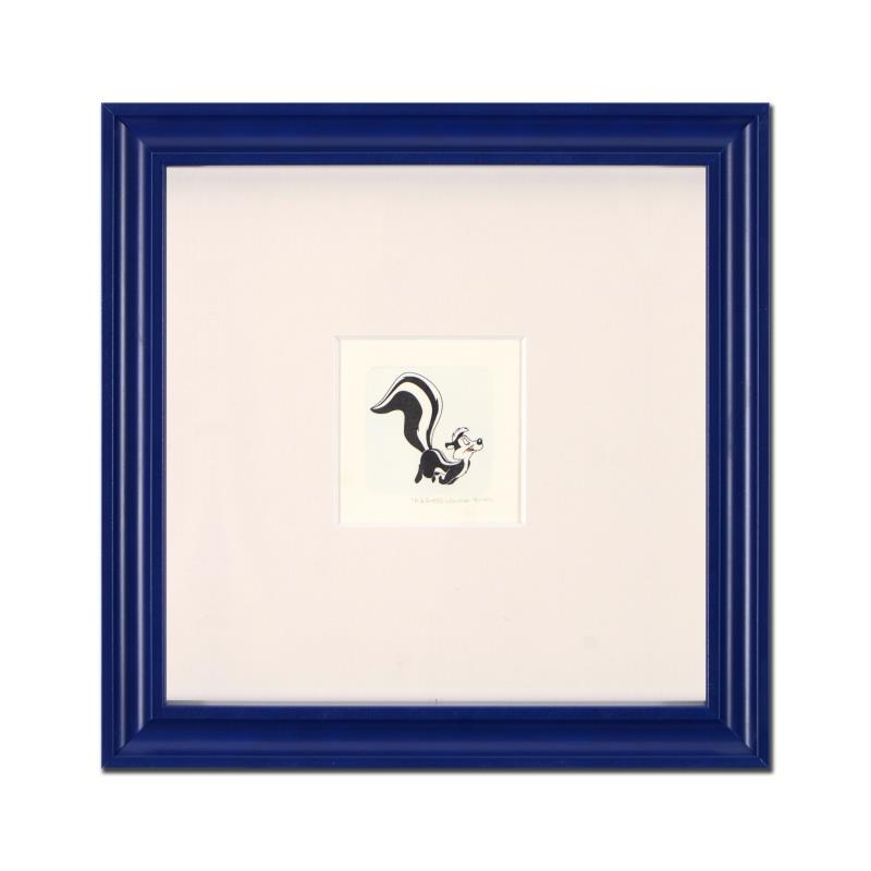 Pepe Le Pew by Looney Tunes: "Pepe Le Pew" is a limited edition etching on paper with hand-tinted coloring from Warner Bros, numbered and dated 1999. This piece comes framed. Measures approx. 9" x 9" (with frame), 2" x 2.5" (imag