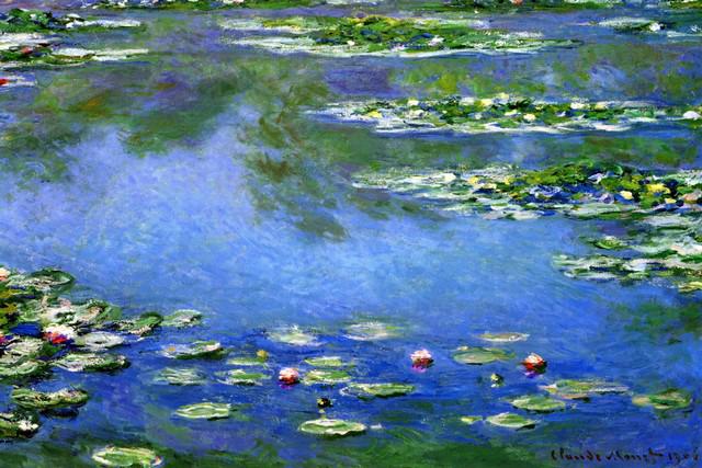 Claude Monet - Water Lilies: Artist: Claude Monet - Title: Water Lilies - Medium: Fine Art Reproduction Giclee on Canvas - Image Size: Approximately 21.25 inches x 32 inches - Unframed on Unstretched Canvas - Biography: Claude Mo