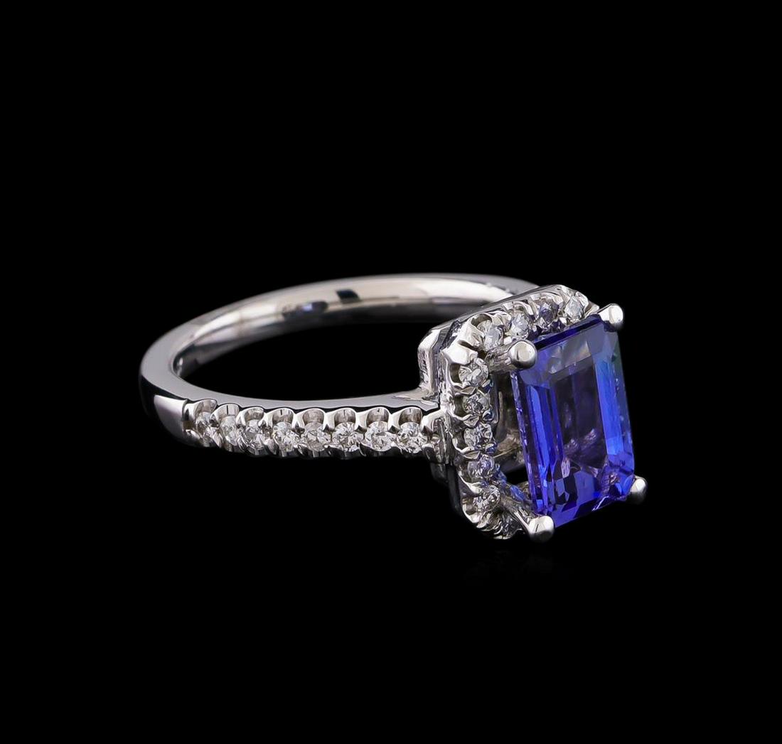 2.17 ctw Tanzanite and Diamond Ring - 14KT White Gold: One ring featuring: 14KT white gold weighing 4.67 grams containing one tanzanite center stone with a total weight of 2.17ct and diamonds with a total weight of 0.38ct.