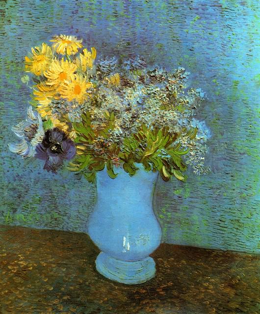 Van Gogh - Vase With Lilacs Daisies And Anemones: Artist: Vincent Van Gogh - Title: Vase with Lilacs Daisies and Anemones - Medium: Fine Art Reproduction Giclee on Archival Canvas - Image Size: Approximately 32 inches x 26.5 inches - Unframed on Unst