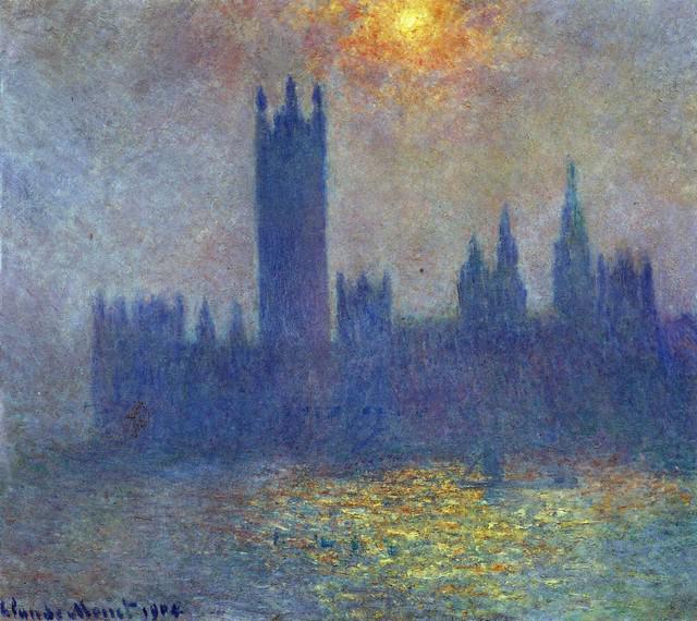 Claude Monet - The Houses of Parliament, Sunlight in: Artist: Claude Monet - Title: The Houses of Parliament, Sunlight in the Fog - Medium: Fine Art Reproduction Giclee on Canvas - Image Size: Approximately 17.75 inches x 20 inches - Unframed on Unstretc