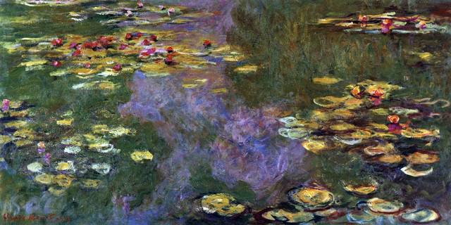 Claude Monet - Water Lily Pond, Giverny: Artist: Claude Monet - Title: Water Lily Pond, Giverny - Medium: Fine Art Reproduction Giclee on Canvas - Image Size: Approximately 16 inches x 32 inches - Unframed on Unstretched Canvas - Biography: