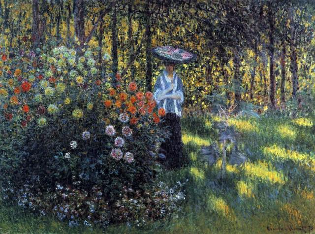 Claude Monet - Woman with a Parasol in the Garden of: Artist: Claude Monet - Title: Woman with a Parasol in the Garden of Argenteuil - Medium: Fine Art Reproduction Giclee on Canvas - Image Size: Approximately 23.75 inches x 32 inches - Unframed on Unstr