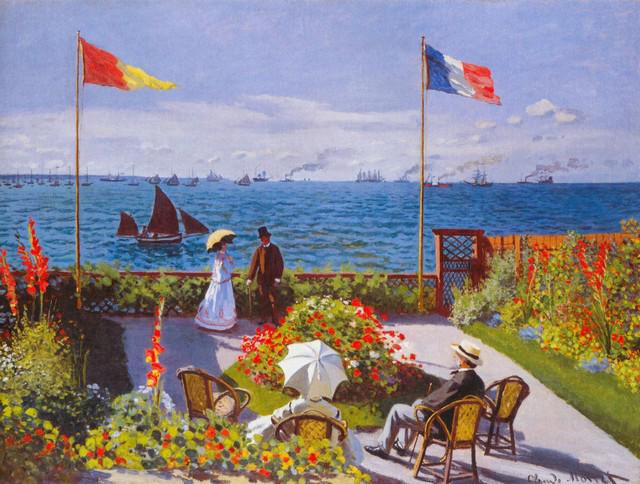 Claude Monet - Garden at Sainte-Adresse: Artist: Claude Monet - Title: Garden at Sainte-Adresse - Medium: Fine Art Reproduction Giclee on Canvas - Image Size: Approximately 15 inches x 20 inches - Unframed on Unstretched Canvas - Biography: