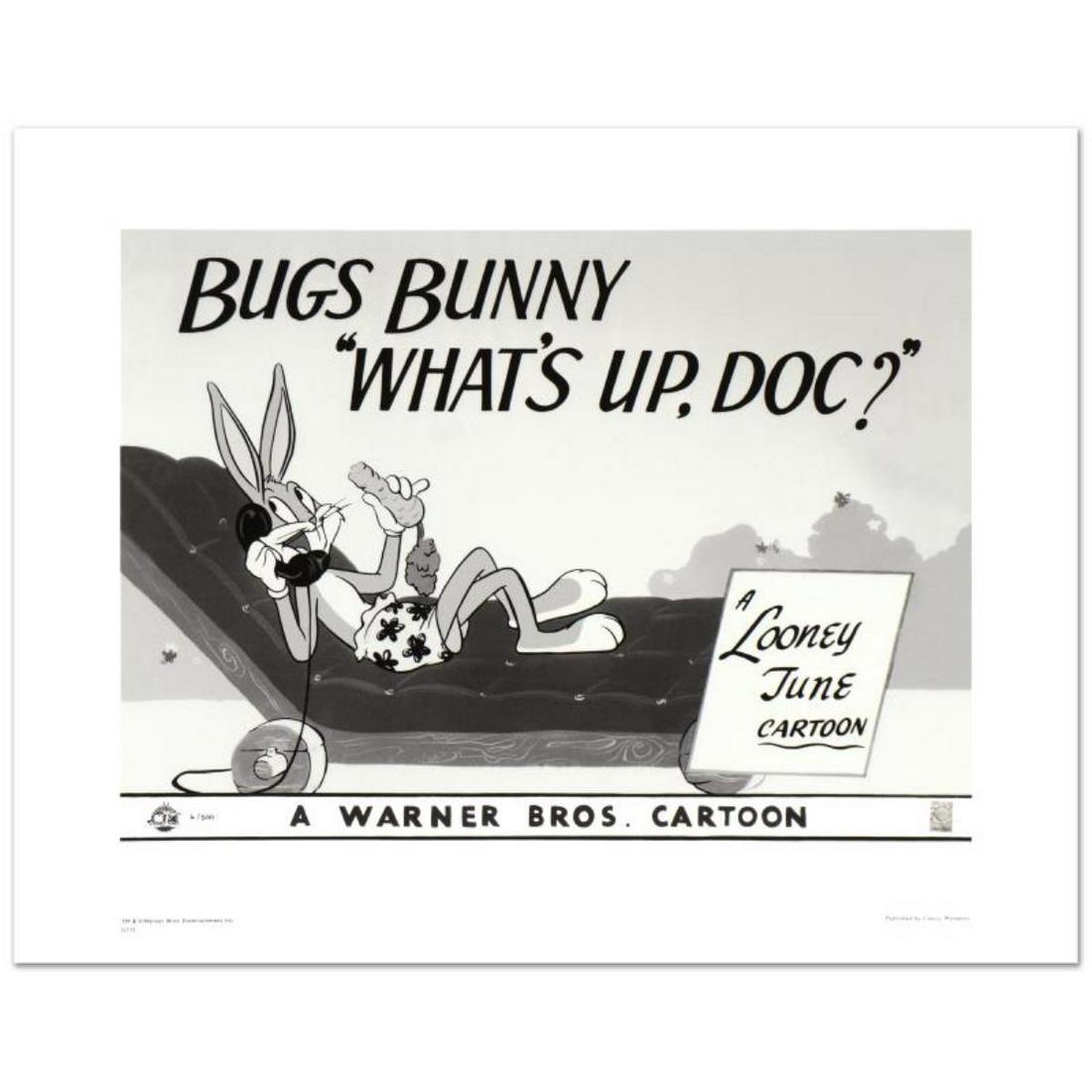 What's Up Doc - Bugs Bunny by Looney Tunes: "What's Up Doc - Bugs Bunny" is a limited edition giclee on paper from Warner Bros., numbered with hologram seal of Authenticity. This image was originally used as a "lobby card" displayed in theater 