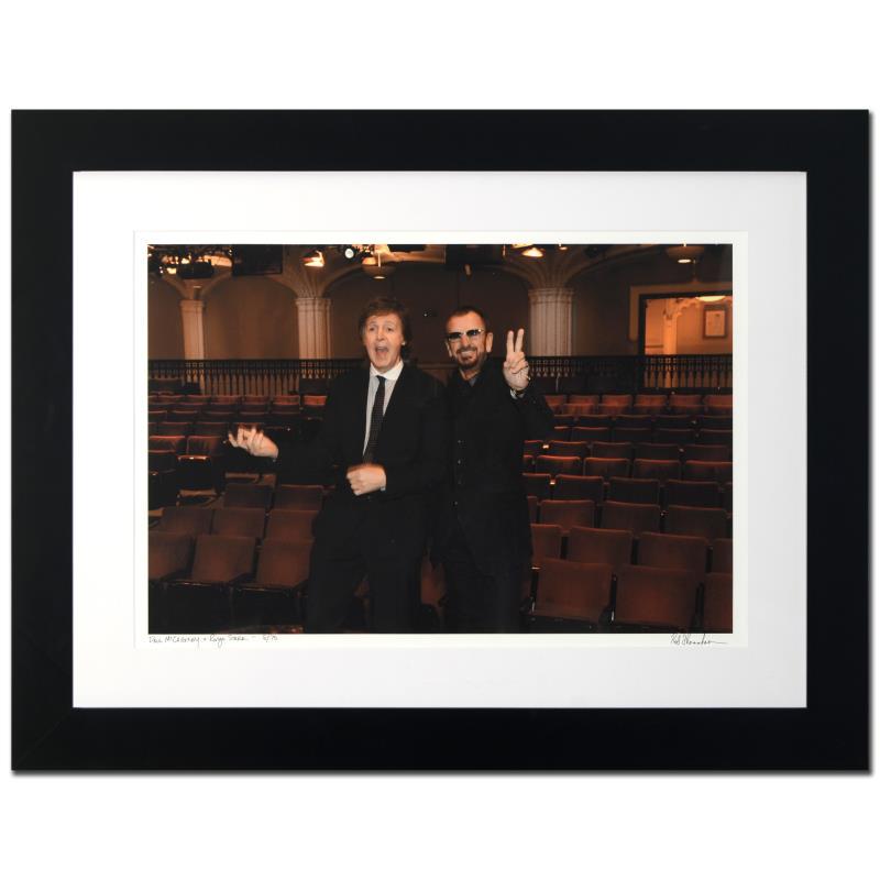 Paul McCartney & Ringo Starr by Shanahan, Rob: "Paul McCartney & Ringo Starr" is a limited edition giclee on paper, numbered and hand signed by acclaimed music industry photographer Rob Shanahan. This piece comes custom framed. Includes Certificat