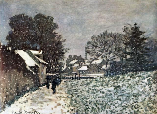 Claude Monet - Snow at Argenteuil: Artist: Claude Monet - Title: Snow at Argenteuil - Medium: Fine Art Reproduction Giclee on Canvas - Image Size: Approximately 14.5 inches x 20 inches - Unframed on Unstretched Canvas - Biography: Clau