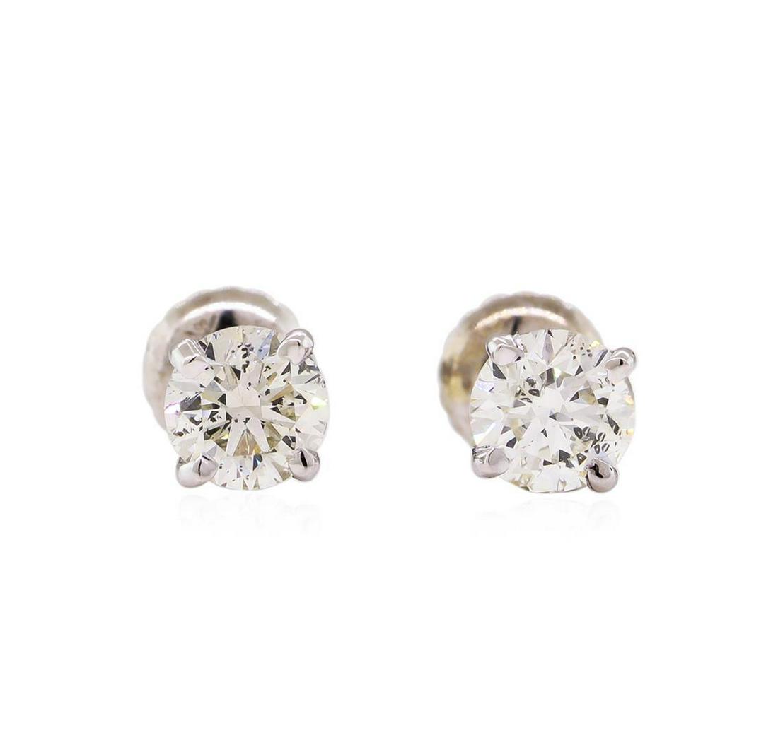 1.04 ctw Diamond Stud Earrings - 14KT White Gold: One pair electronically tested 14KT white gold lady's combination cast & assembled stud earrings with threaded posts and screw-on/screw-off backs with a bright polish finish. Identified with markings