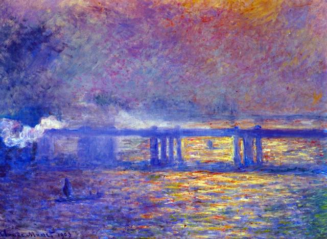 Claude Monet - Charing Cross Bridge: Artist: Claude Monet - Title: Charing Cross Bridge - Medium: Fine Art Reproduction Giclee on Canvas - Image Size: Approximately 23.5 inches x 32 inches - Unframed on Unstretched Canvas - Biography: Cl