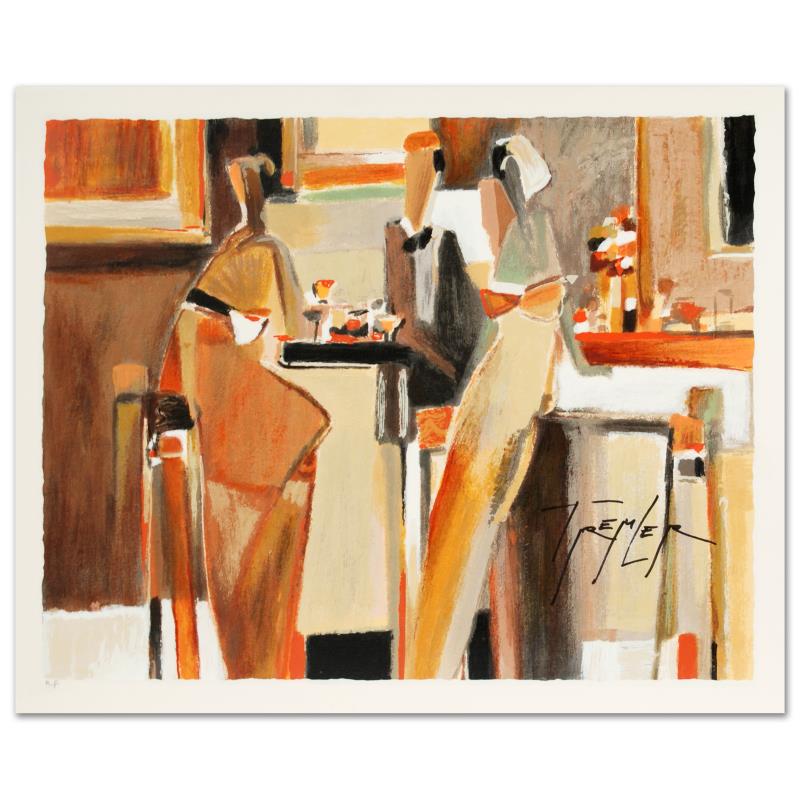 Bar Scene I by Tremler, Yuri: By blending captivating colors and remarkable imagery, Yuri Tremler creates flowing scenes filled with class and sophistication. "Bar Scene I" is a limited edition serigraph on paper, hand signed by T