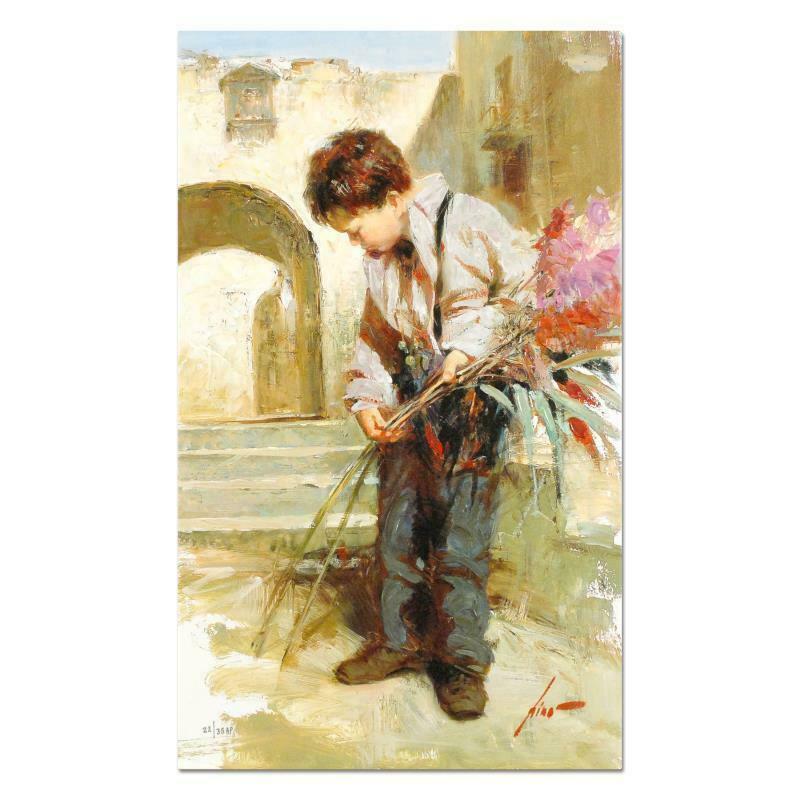 Lines in the Sand by Pino (1939-2010): "Lines in the Sand" is a limited edition giclee on stretched canvas that has been hand-embellished by Pino himself, AP Numbered and Hand signed by Pino (1939-2010). Includes Certificate of Authenticit