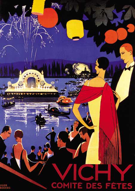 Roger Broders - Vichy Comite Fetes: Artist: Roger Broders - Title: Vichy Comite Fetes - Medium: Fine Art Reproduction Giclee on Canvas - Image Size: Approximately 20 inches x 14 inches - Unframed on Unstretched Canvas - Roger Broders wa