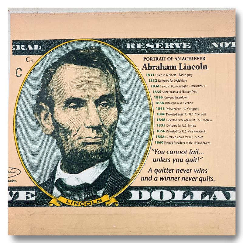 Abraham Lincoln, Portrait of an Achiever by Steve: "Abraham Lincoln, Portrait of an Achiever " is a limited edition hand pulled silkscreen mixed media on canvas by Andy Warhol protege Steve Kaufman (1960-2010). This piece is numbered and 53/200 and ha