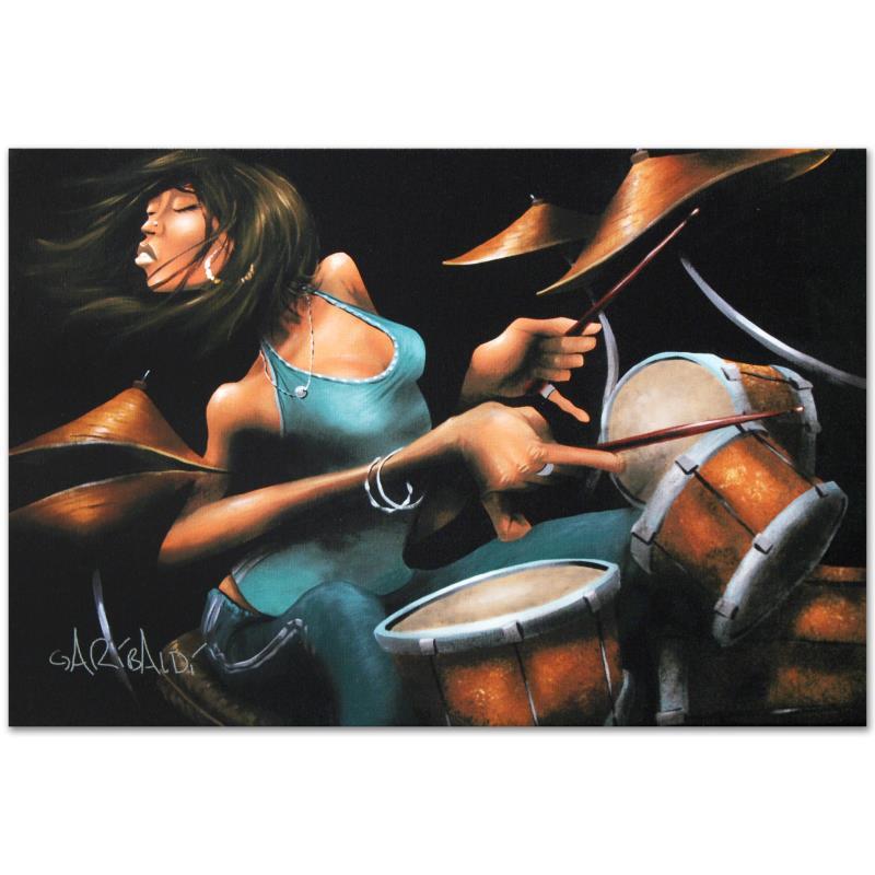 Lola Beats by Garibaldi, David: Combining his passions for music and art, David Garibaldi creates stunning visual poetry. "Lola Beats" is a limited edition giclee on stretched canvas, AP numbered and bearing the artist's authorized