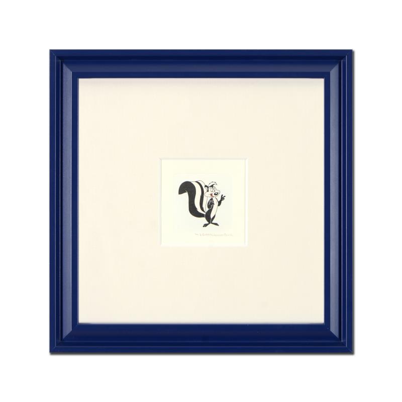 Pepe Le Pew by Looney Tunes: "Pepe Le Pew" is a limited edition etching on paper with hand-tinted coloring from Warner Bros, numbered and dated 1999. This piece comes framed. Measures approx. 9" x 9" (with frame), 2" x 2.5" (imag