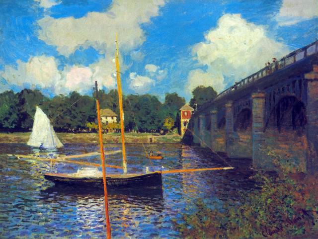 Claude Monet - The Road Bridge, Argenteuil: Artist: Claude Monet - Title: The Road Bridge, Argenteuil - Medium: Fine Art Reproduction Giclee on Canvas - Image Size: Approximately 24 inches x 32 inches - Unframed on Unstretched Canvas - Biograph