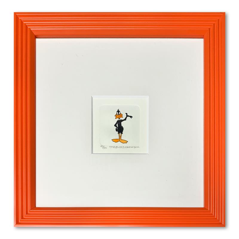 Daffy Duck by Looney Tunes: "Daffy Duck" is a limited edition etching on paper with hand-tinted coloring from Warner Bros, numbered and dated 1999. This piece comes framed. Measures approximately 9" x 9" (with frame), 2" x 2" (i