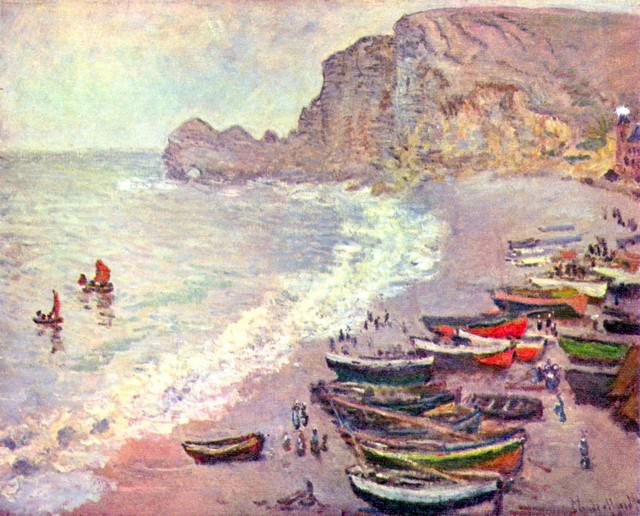Claude Monet - Etretat, the Beach and La Porte d'Amont: Artist: Claude Monet - Title: Etretat, the Beach and La Porte d'Amont - Medium: Fine Art Reproduction Giclee on Canvas - Image Size: Approximately 25.75 inches x 32 inches - Unframed on Unstretched Ca