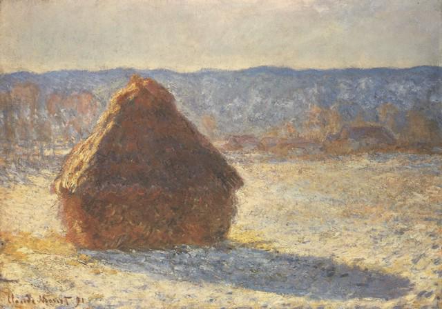 Claude Monet - Haystacks, Snow, Morning: Artist: Claude Monet - Title: Haystacks, Snow, Morning - Medium: Fine Art Reproduction Giclee on Canvas - Image Size: Approximately 22.5 inches x 32 inches - Unframed on Unstretched Canvas - Biography