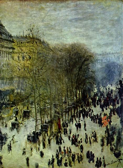 Claude Monet - Boulevard Capucines: Artist: Claude Monet - Title: Boulevard Capucines - Medium: Fine Art Reproduction Giclee on Canvas - Image Size: Approximately 32 inches x 24.5 inches - Unframed on Unstretched Canvas - Biography: Cla