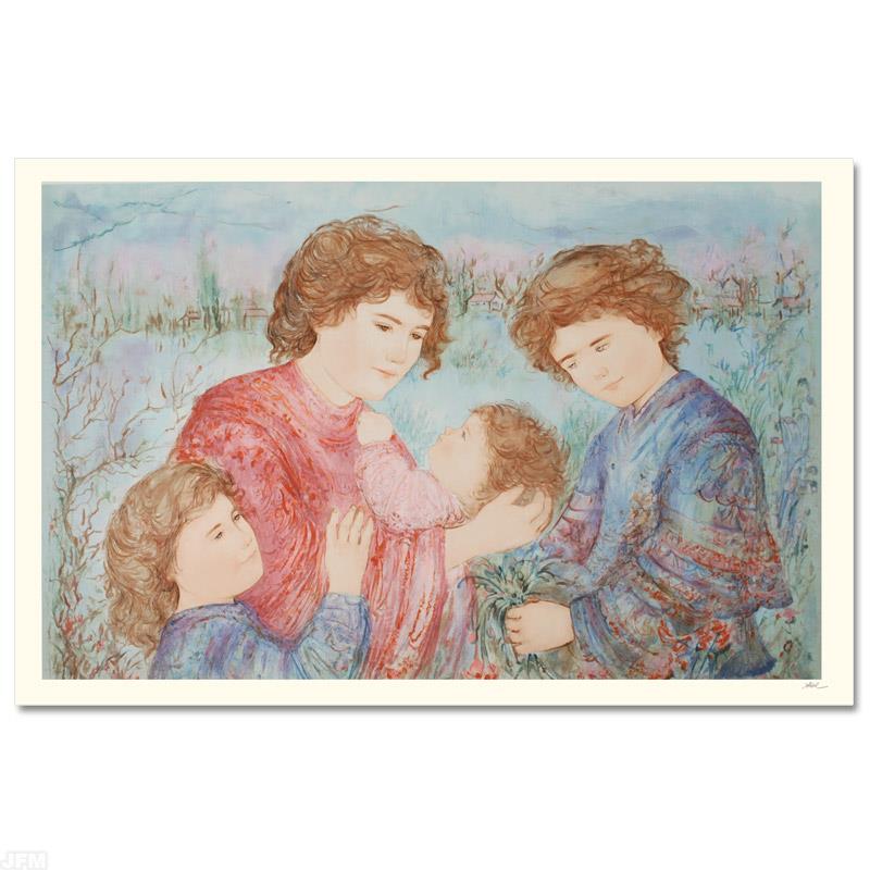 Early Spring by Hibel (1917-2014): "Early Spring" is a limited edition serigraph on paper, numbered and hand signed by Edna Hibel (1917-2014). Includes Certificate of Authenticity! Measures approx. 47" x 31.5" (with border) 43.5" x 27.