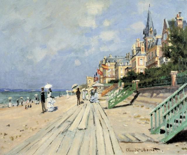 Claude Monet - Beach at Trouville: Artist: Claude Monet - Title: Beach at Trouville - Medium: Fine Art Reproduction Giclee on Canvas - Image Size: Approximately 16.5 inches x 20 inches - Unframed on Unstretched Canvas - Biography: Clau