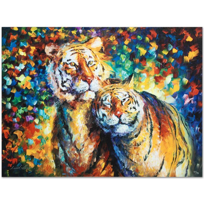 Family Portrait by Afremov (1955-2019): Leonid Afremov's (1955-2019) masterful use of color and texture make his paintings unique collectibles that are sure to brighten any wall. "Family Portrait" is a limited edition giclee on canvas. The 