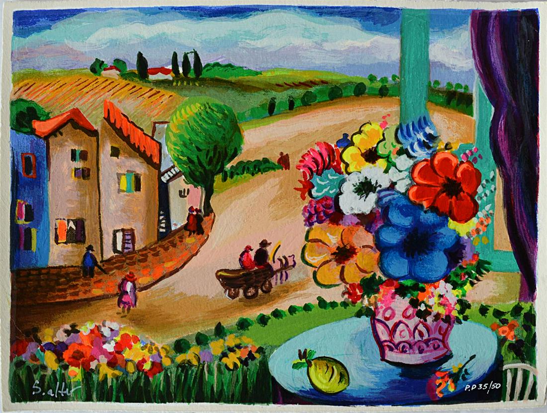 Shlomo Alter Pastoral Morning: Artist: Shlomo Alter - Title: Pastoral Morning - Medium: Serigraph on Fine Art Paper - Signature: Hand-signed by the Artist - Limited Edition: PP 50 - Paper Size: Approximately 9.25 inches x 12.25 inc