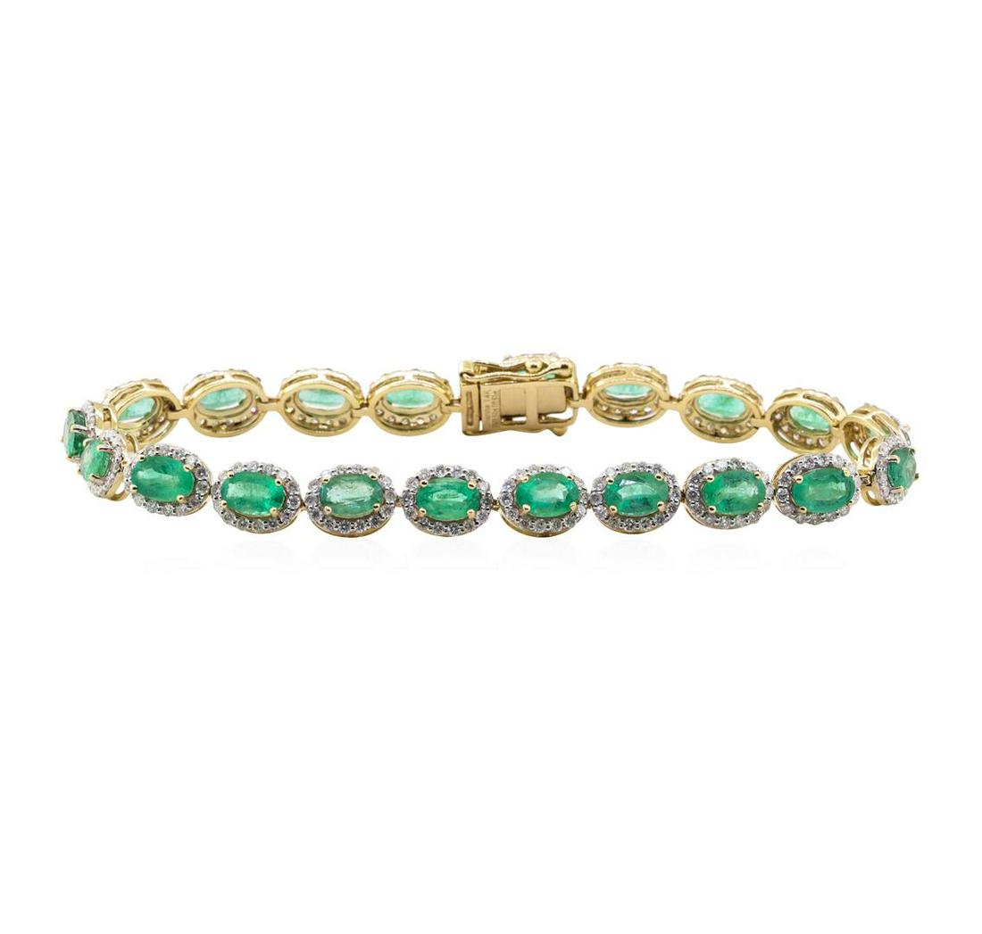 8.51 ctw Emerald and Diamond Bracelet - 14KT Yellow: One 8.51ctw Emerald and Diamond Bracelet - 14KT Yellow Gold. AIG certified. See Appraisal for more details. AIG Appraised.