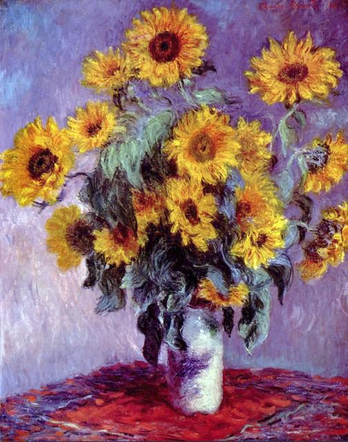 Claude Monet - Still Life with Sunflowers: Artist: Claude Monet - Title: Still Life with Sunflowers - Medium: Fine Art Reproduction Giclee on Canvas - Image Size: Approximately 32 inches x 25.5 inches - Unframed on Unstretched Canvas - Biograp