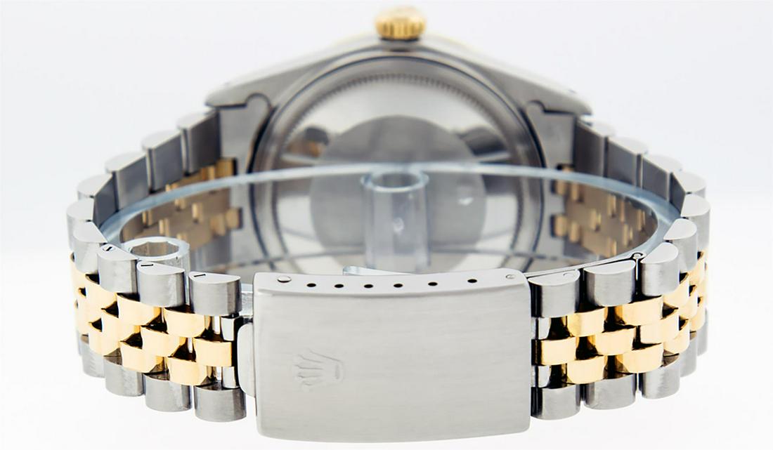 Rolex Mens 2 Tone Mother Of Pearl String Diamond & Ruby: One Mens Yellow Gold Two Tone Rolex Datejust Polished, Serviced & Electronically Tested, Yellow Gold & Stainless Steel Case: 36mm, Yellow Gold Crown, Custom Bezel: New 18K Yellow Gold Ruby Beadset Dia