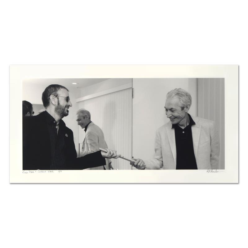 Ringo Starr & Charlie Watts by Shanahan, Rob: "Ringo Starr & Charlie Watts" is a limited edition giclee on paper, numbered and hand signed by acclaimed music industry photographer Rob Shanahan. Includes Certificate of Authenticity. Measures appro