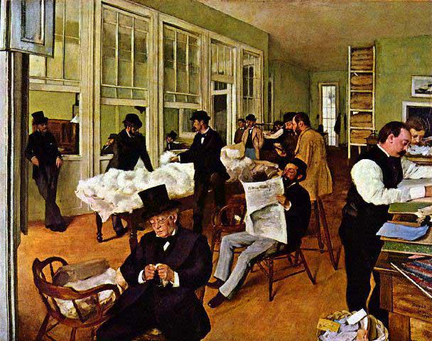 Edgar Degas - The Cotton Exchange: Artist: Degas - Title: The Cotton Exchange - Medium: Fine Art Reproduction Giclee on Archival Canvas - Image Size: Approximately 15.75 inches x 20 inches - Framed: Unframed on Unstretched Canvas - Edg