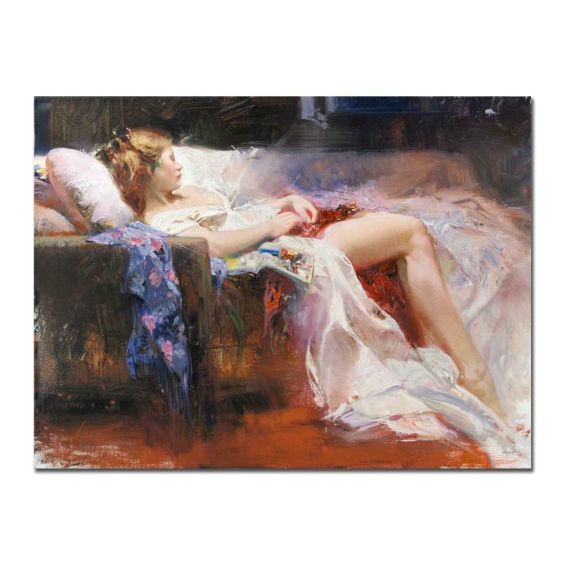 Sweet Repose by Pino (1939-2010): "Sweet Repose" is a limited edition giclee on stretched canvas that has been hand-embellished by Pino himself, AP Numbered and Hand signed by Pino (1939-2010). Includes Certificate of Authenticity. Me